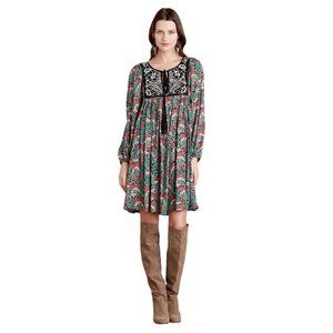 Floreat Anthropologie Ottava Peasant Embroidered Swing Dress Small Babydoll